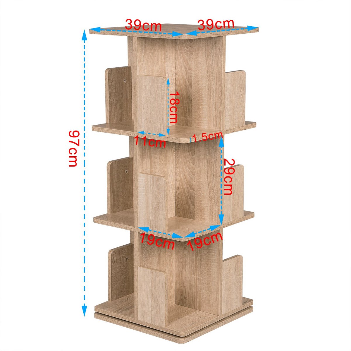 Bibliothèque Rotative 360° en Bois - Design Compact & Élégant - 3 Niveaux-5 Niveaux