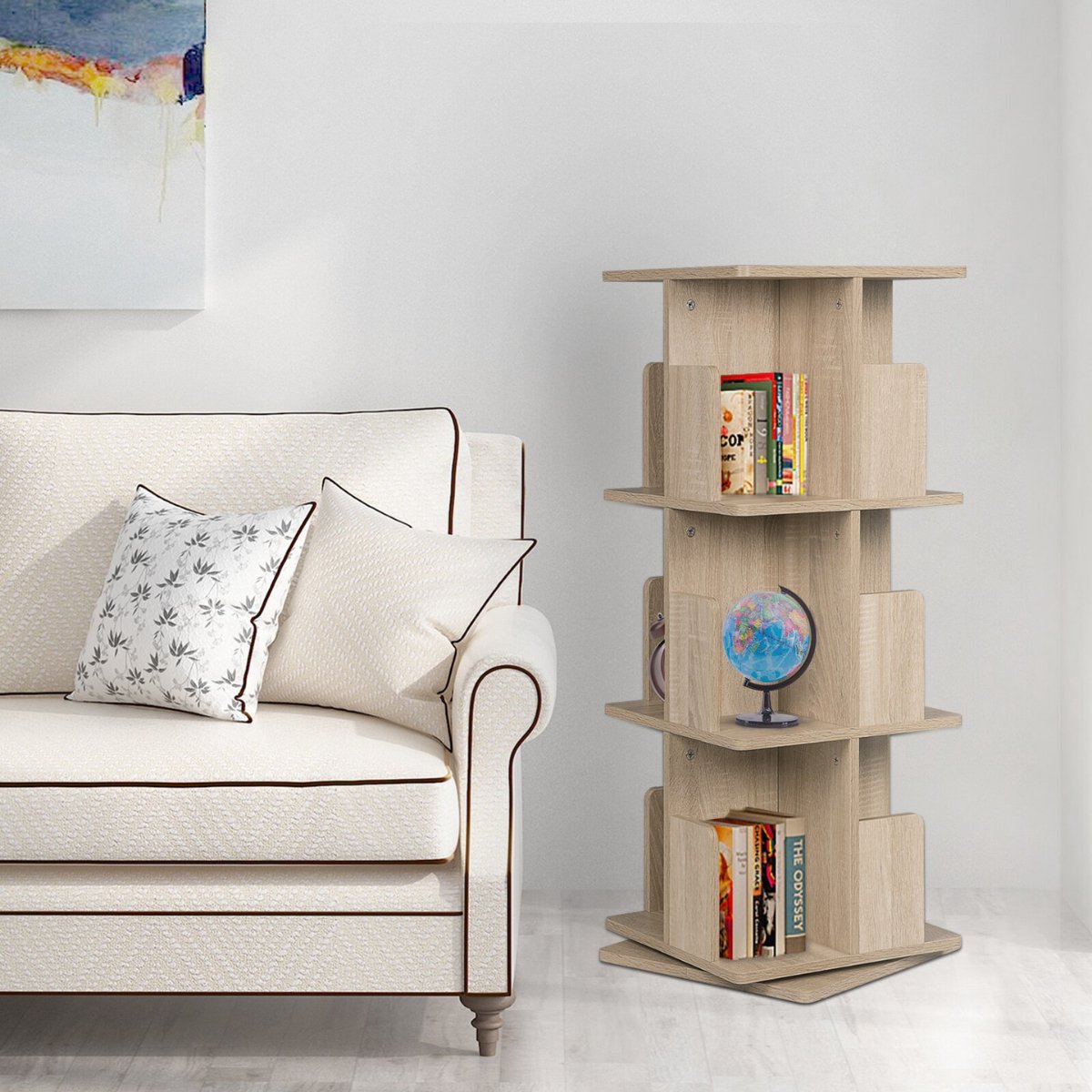 Bibliothèque Rotative 360° en Bois - Design Compact & Élégant - 3 Niveaux-5 Niveaux
