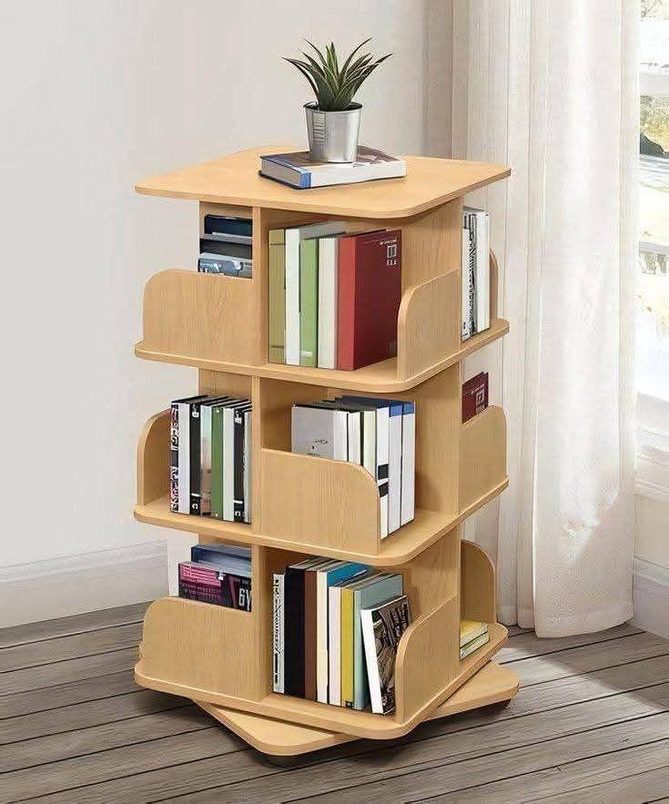 Bibliothèque Rotative 360° en Bois - Design Compact & Élégant - 3 Niveaux-5 Niveaux