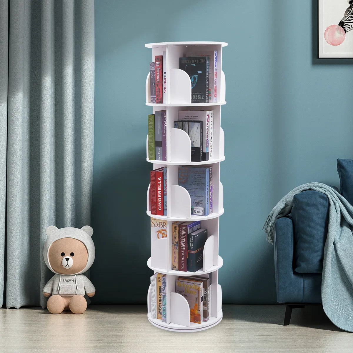 Bibliothèque Rotative 360° en Bois - Design Compact & Élégant - 3 Niveaux-5 Niveaux