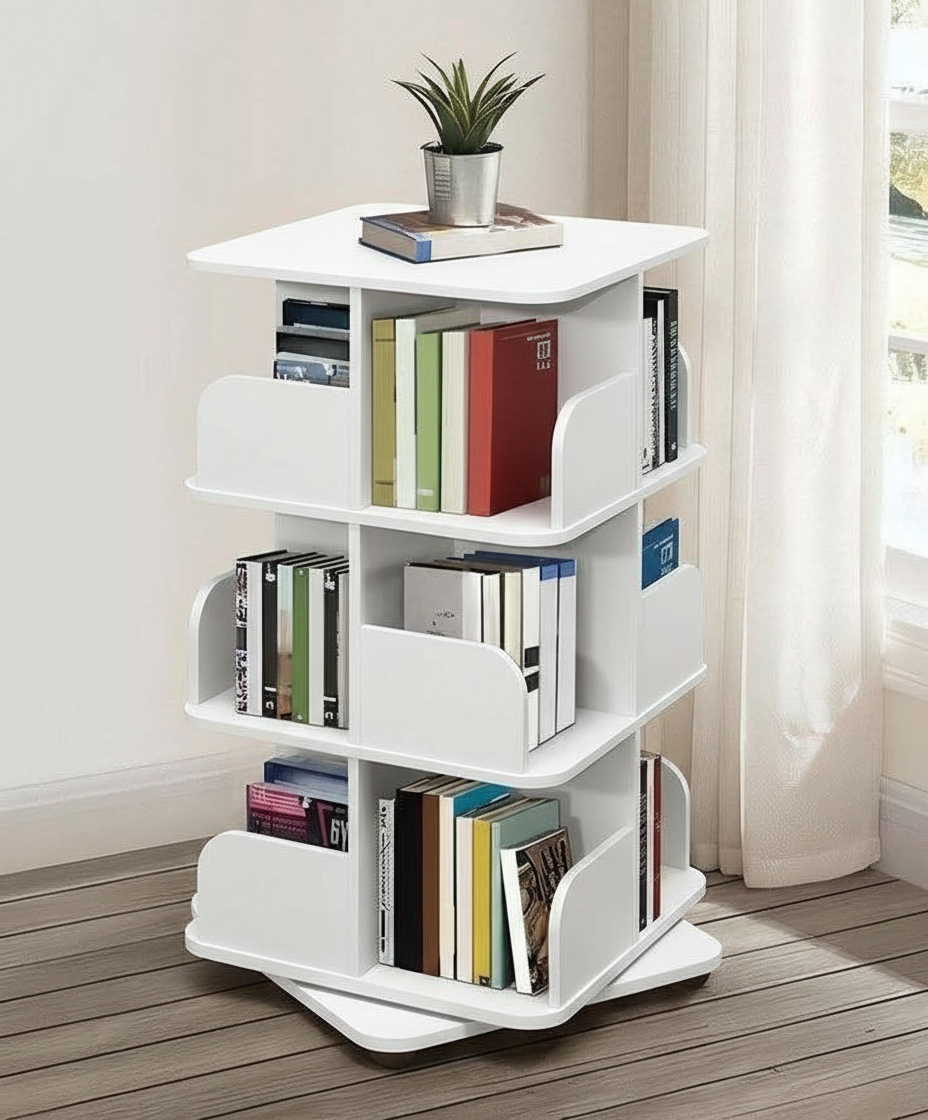Bibliothèque Rotative 360° en Bois - Design Compact & Élégant - 3 Niveaux-5 Niveaux