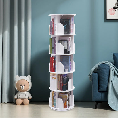 Bibliothèque Rotative 360° en Bois - Design Compact & Élégant - 3 Niveaux-5 Niveaux