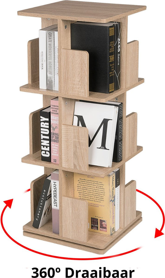 Bibliothèque Rotative 360° en Bois - Design Compact & Élégant - 3 Niveaux-5 Niveaux